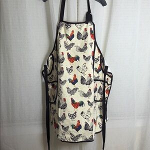 ULSTER WEAVERS Cream Navy Red Country Roosters Hens Cotton Apron with Pockets
